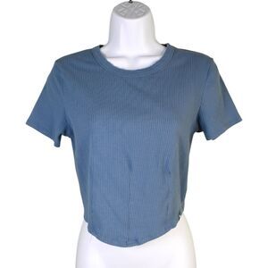 JoyLab Blue Ribbed Crop Top Tee Short Sleeve Activewear Medium Casual